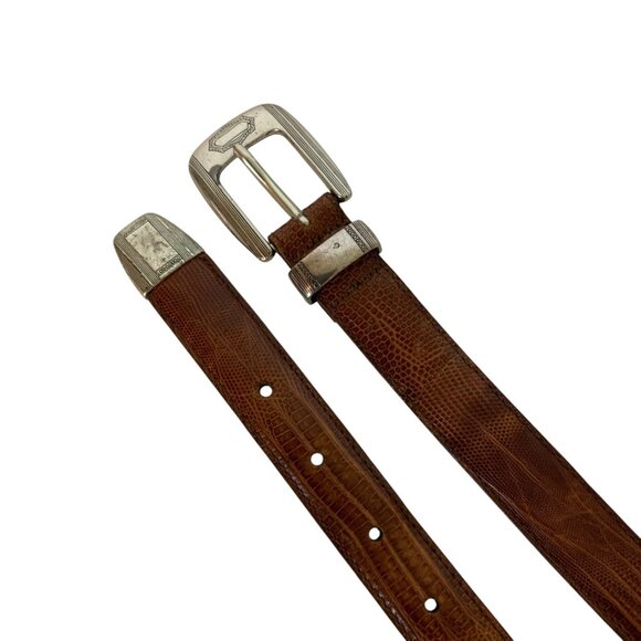 Onyx Mens Leather Lizard Texture Belt Size 38 Brown Silvertone Buckle - Picture 2 of 4